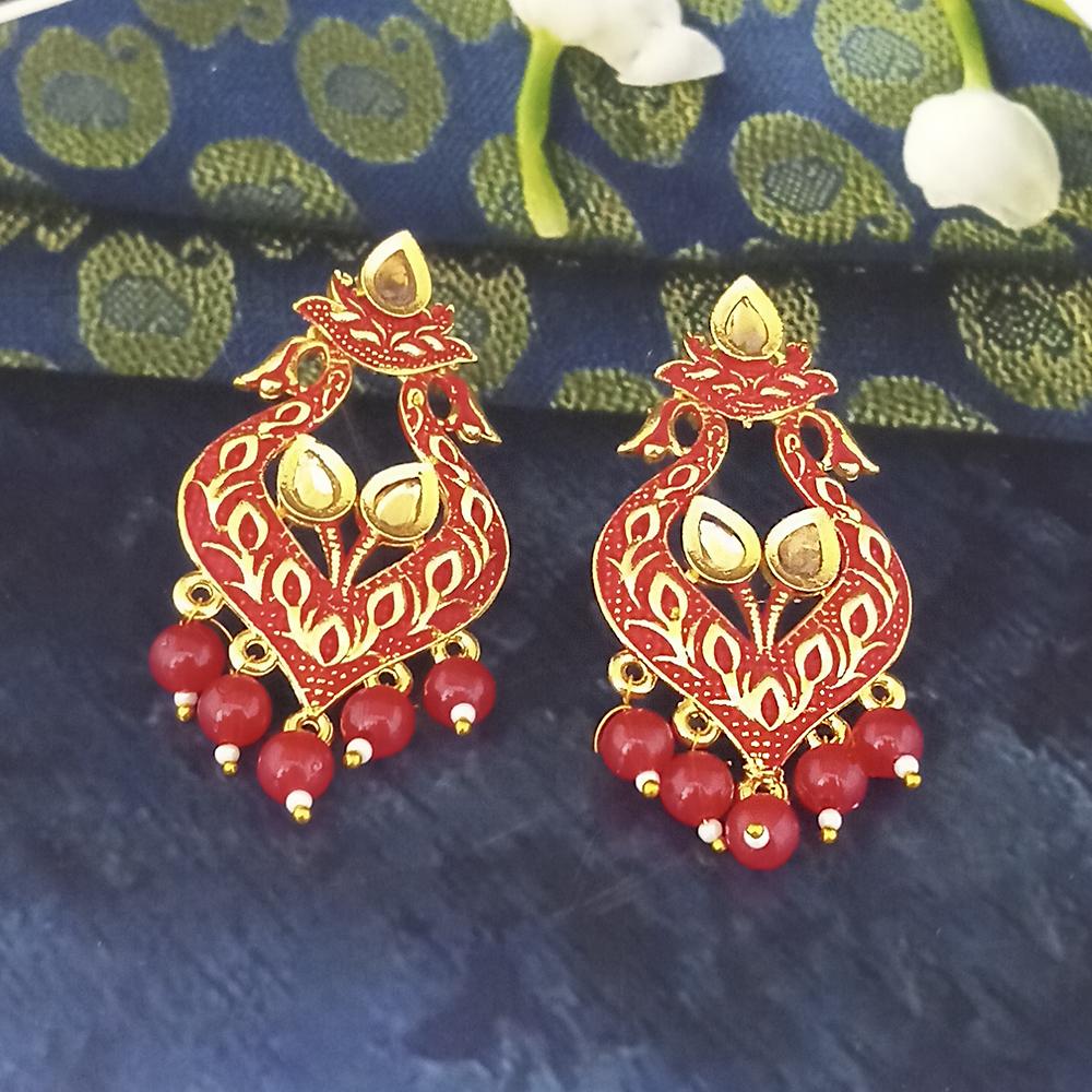JewelMaze Red Matte Meenakari Dangler Beads Drop Earrings - 1318094F
