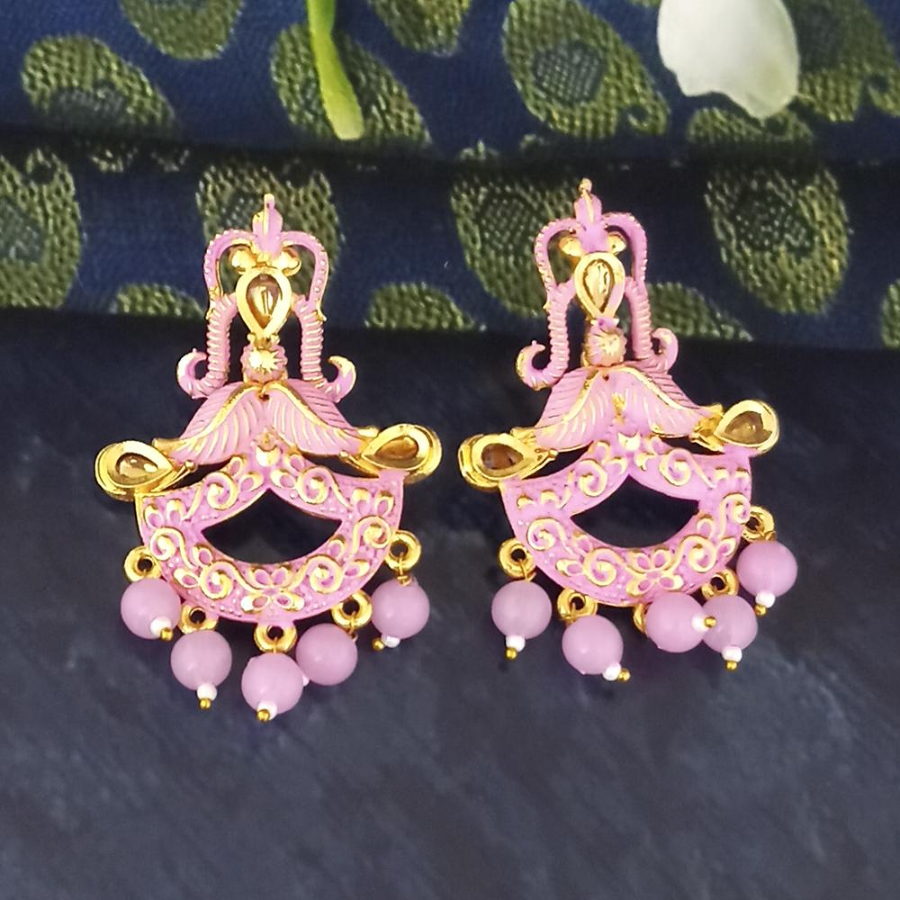 JewelMaze Pink Matte Meenakari Dangler Beads Drop Earrings - 1318095A