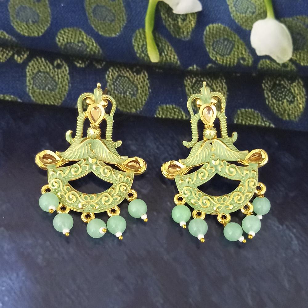 JewelMaze Green Matte Meenakari Dangler Beads Drop Earrings - 1318095B