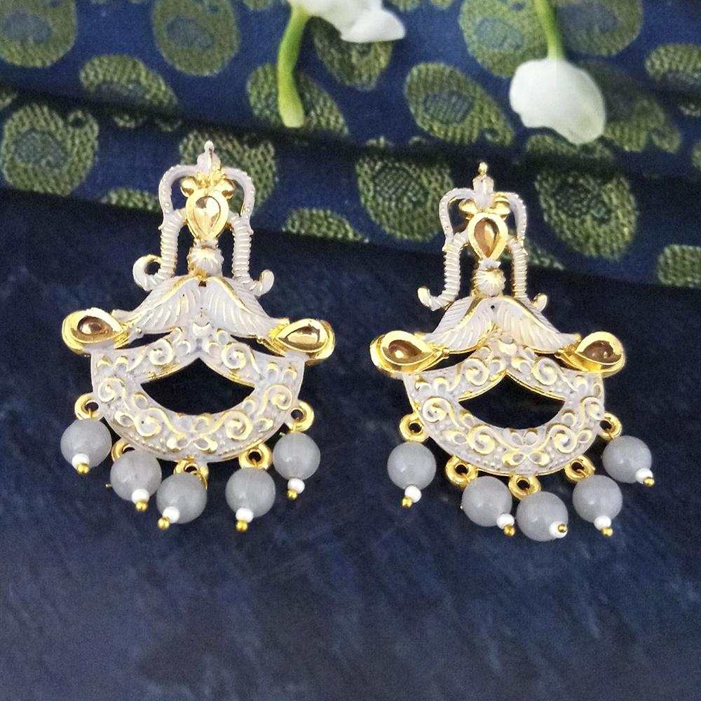 JewelMaze Grey Matte Meenakari Dangler Beads Drop Earrings - 1318095C