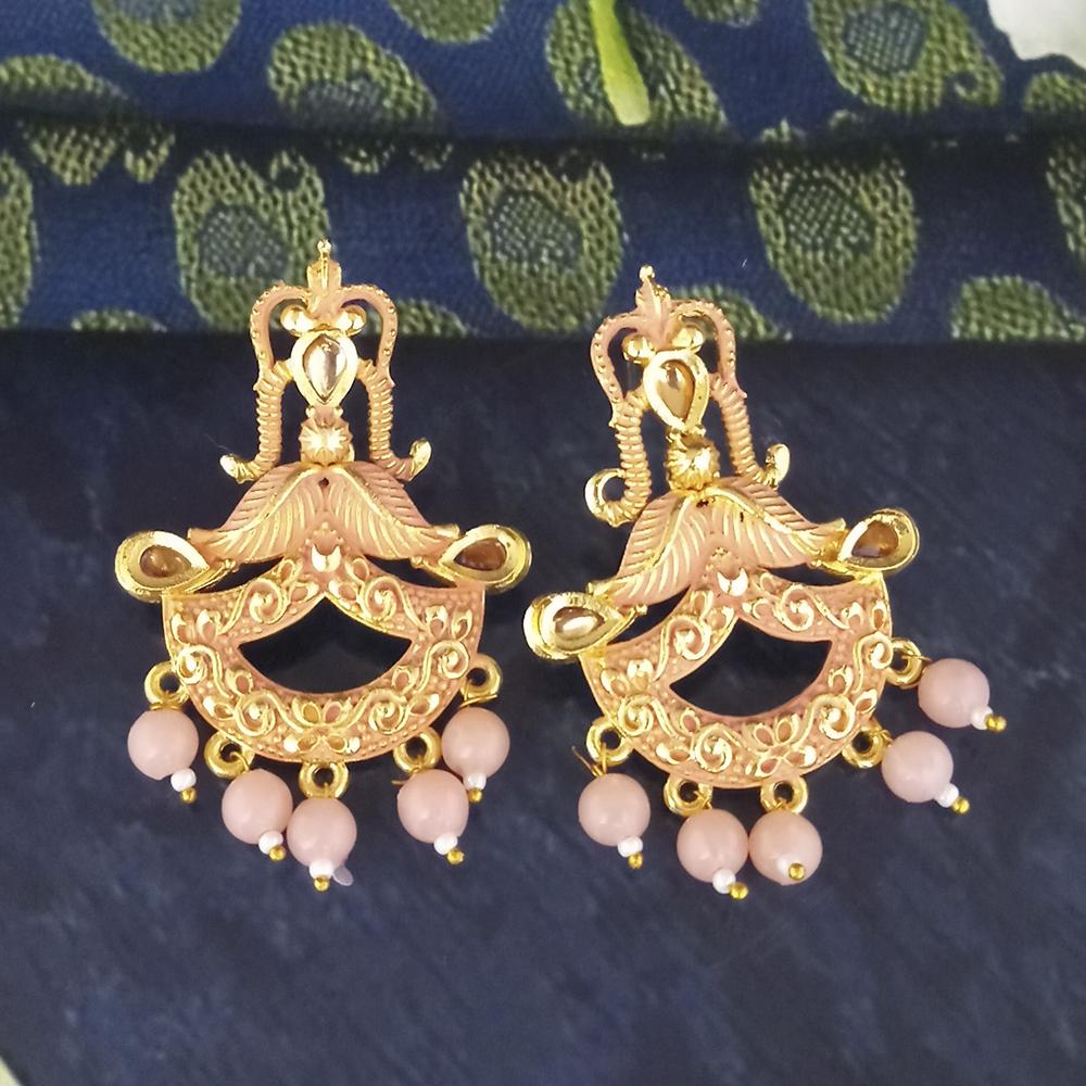 Woma Peach Matte Meenakari Dangler Beads Drop Earrings - 1318095D