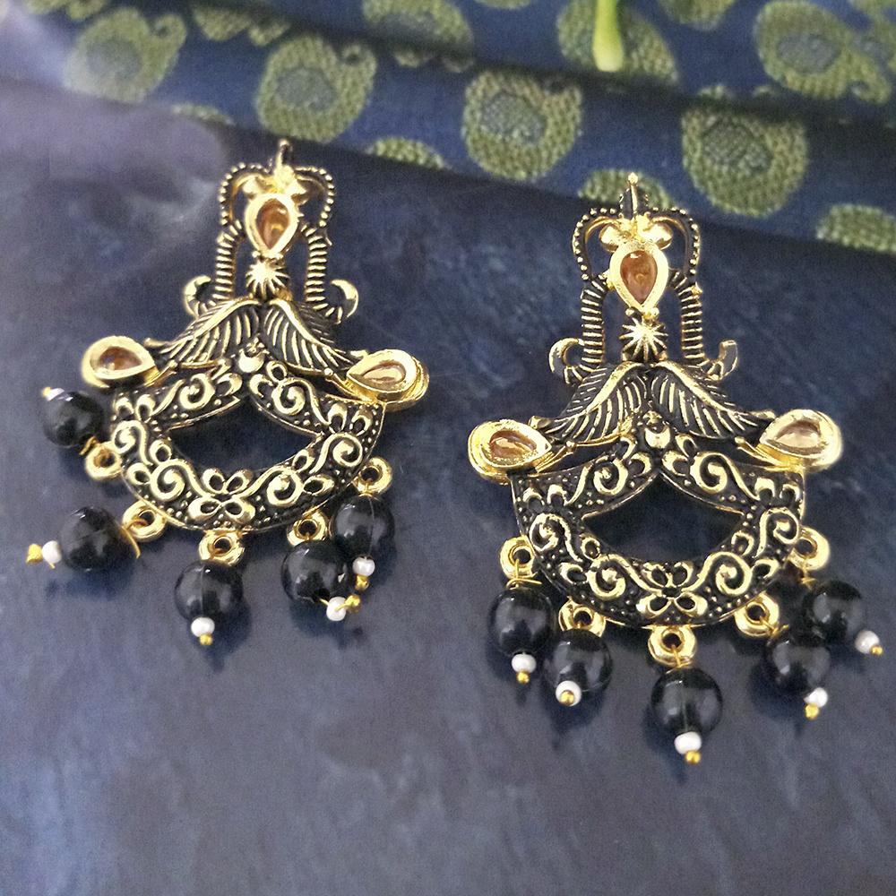 JewelMaze Black Matte Meenakari Dangler Beads Drop Earrings - 1318095E