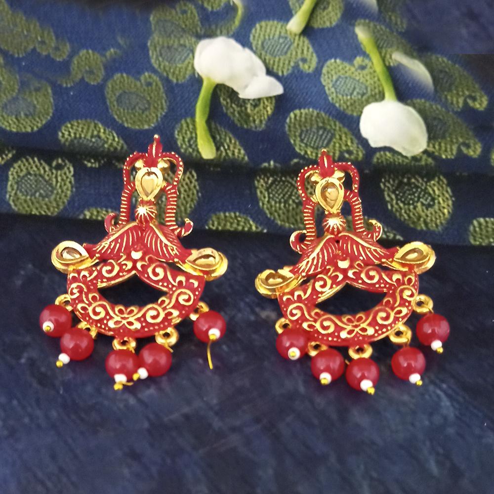 JewelMaze Red Matte Meenakari Dangler Beads Drop Earrings - 1318095F