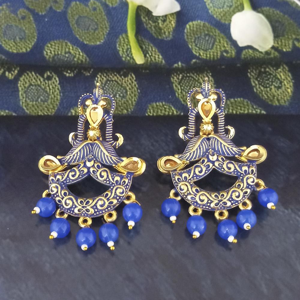 JewelMaze Blue Matte Meenakari Dangler Beads Drop Earrings - 1318095G