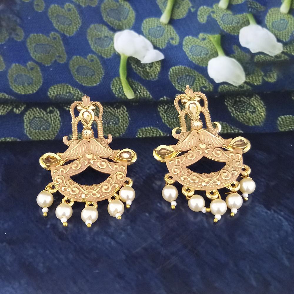 JewelMaze Peach Matte Meenakari Dangler Beads Drop Earrings - 1318095H