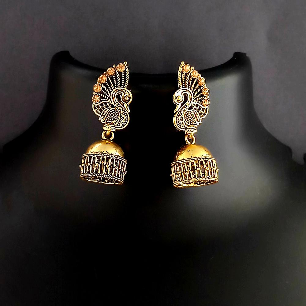 Kriaa Oxidised Gold Plated Jhumka Earrings - 1318722