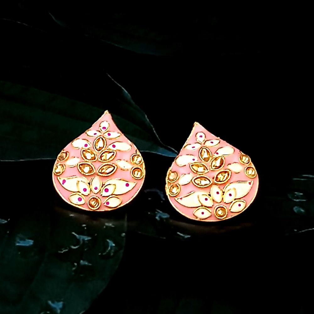 Kriaa Gold Plated Pink Meenakari Stud Earrings - 1318905D