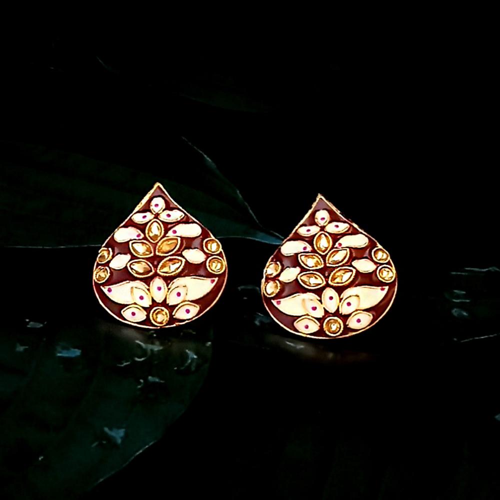 Kriaa Gold Plated Maroon Meenakari Stud Earrings - 1318905E