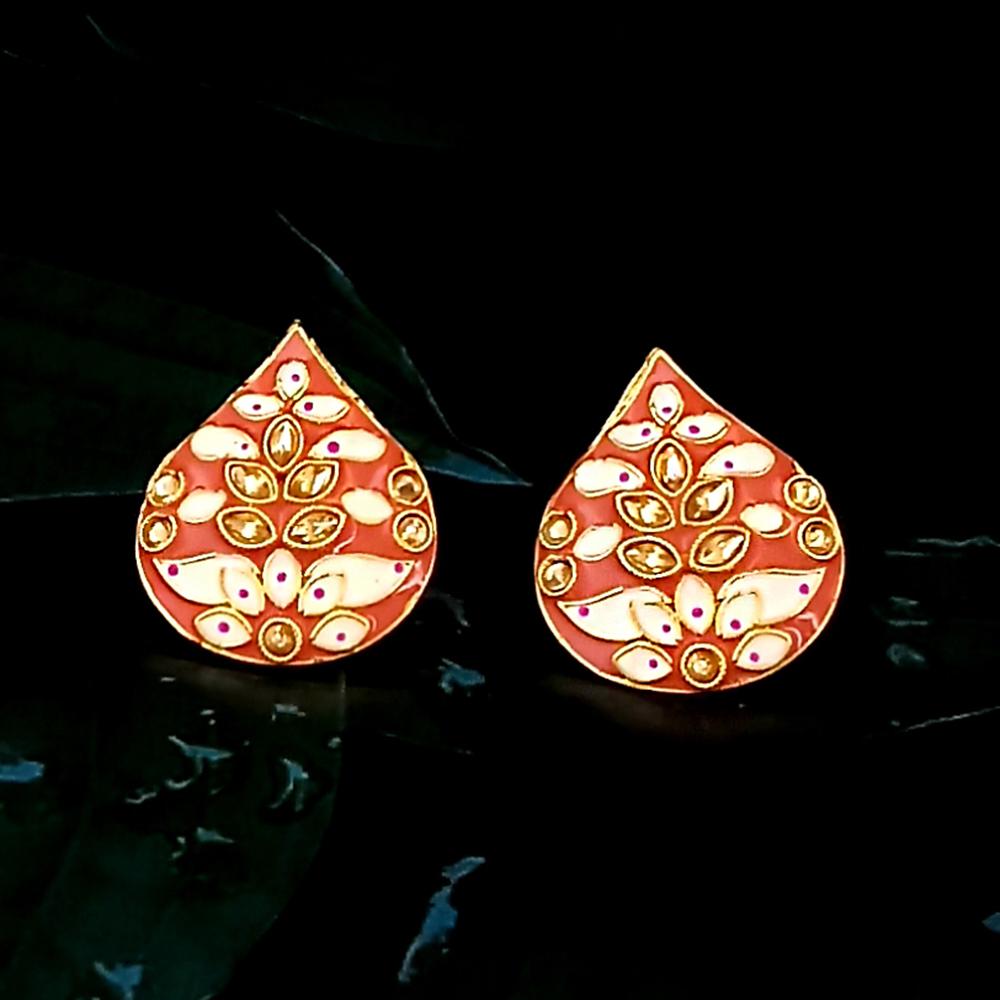 Kriaa Gold Plated Peach Meenakari Stud Earrings - 1318905L