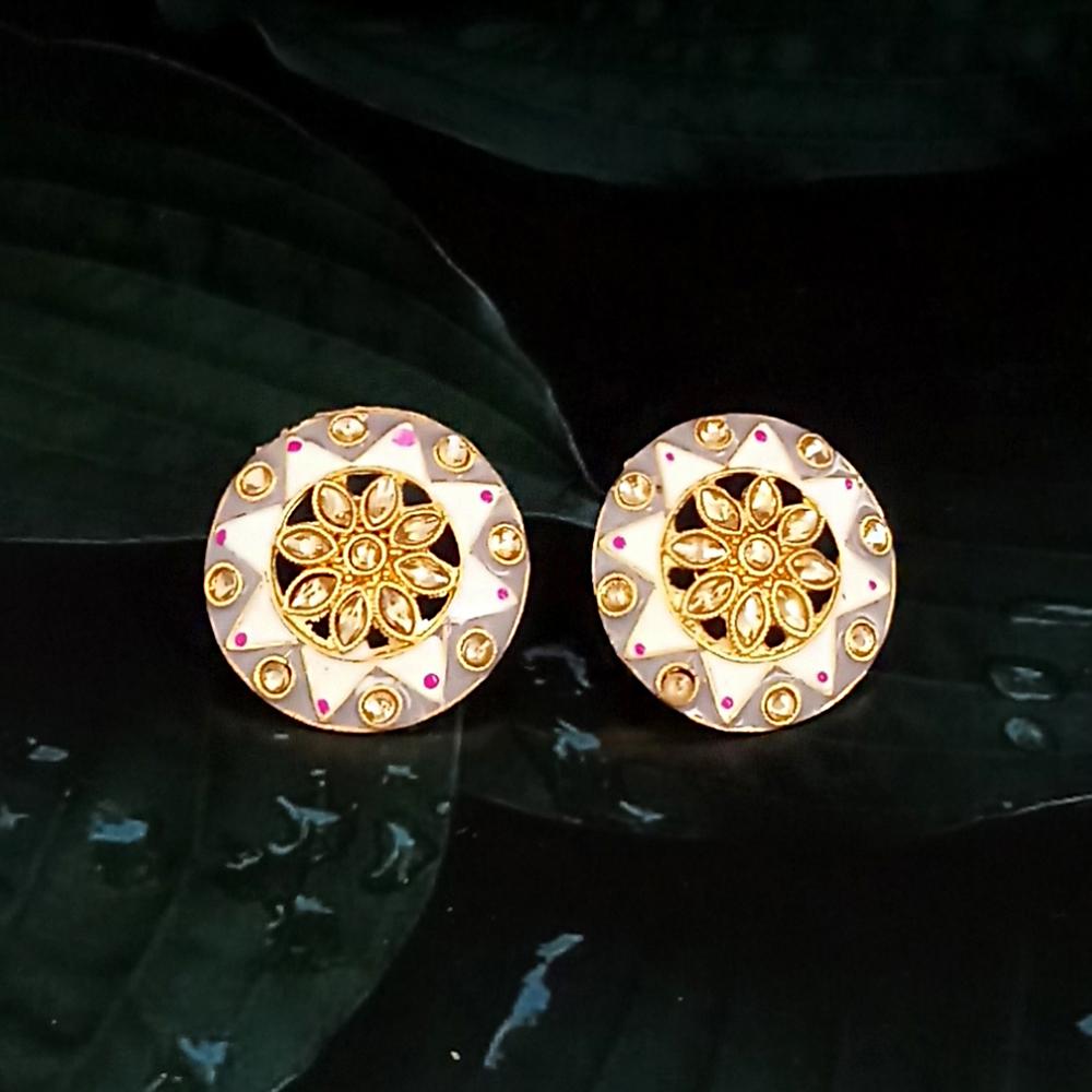 Kriaa Gold Plated Grey Meenakari Stud Earrings - 1318907G