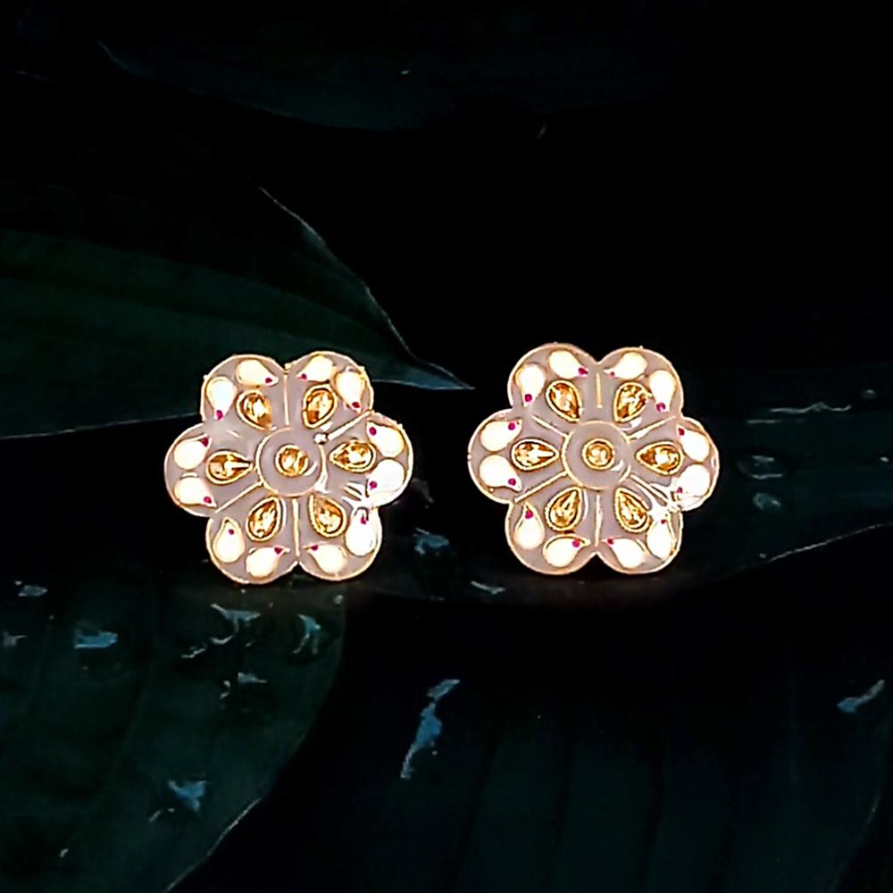Kriaa Gold Plated Grey Meenakari Stud Earrings - 1318908G