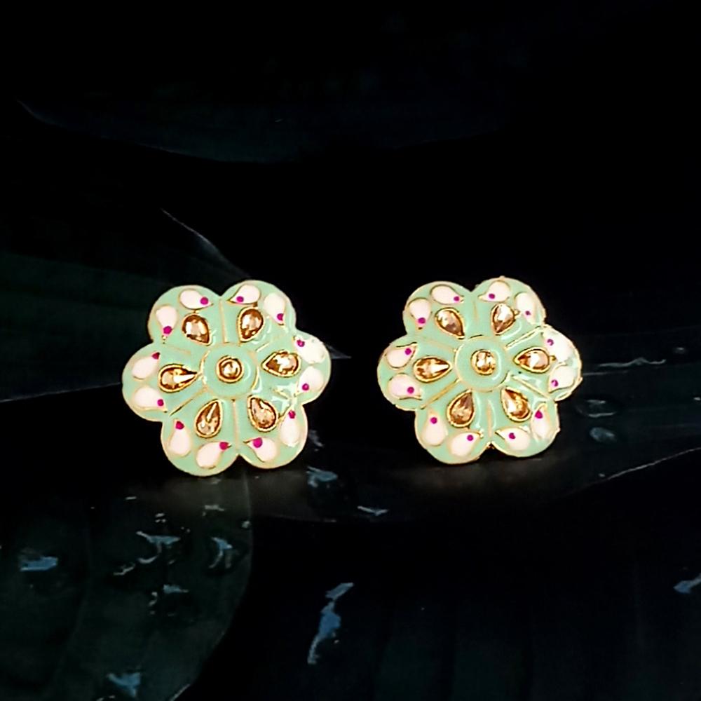 Kriaa Gold Plated Green Meenakari Stud Earrings - 1318908K