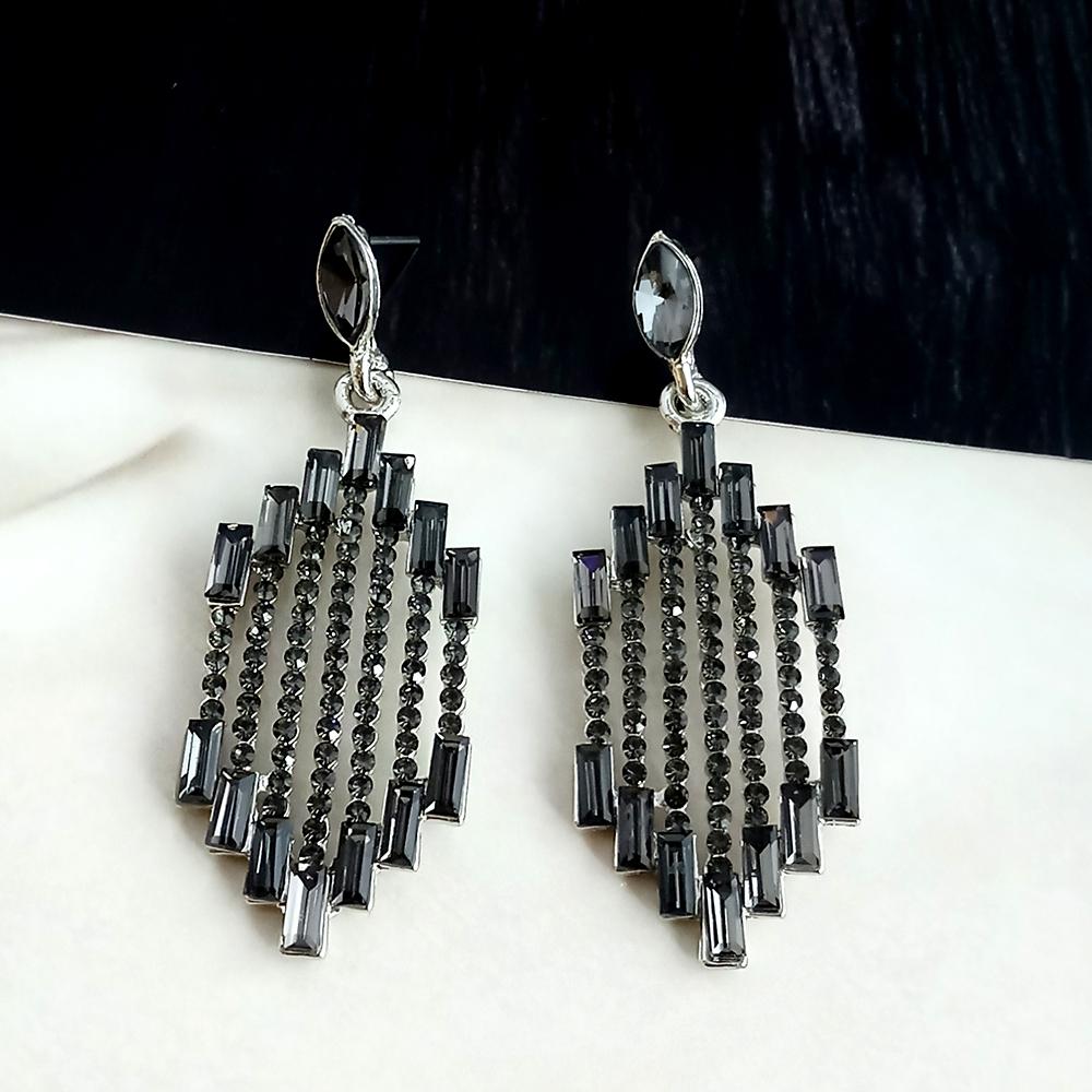 Kriaa Black Antique Vintage Style Marcasite Stone Stylish Earrings-1319002