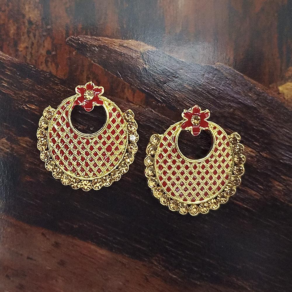 Adi Gold Plated Red Meenakari And Austrian Stone Stud Earrings - 1319223A