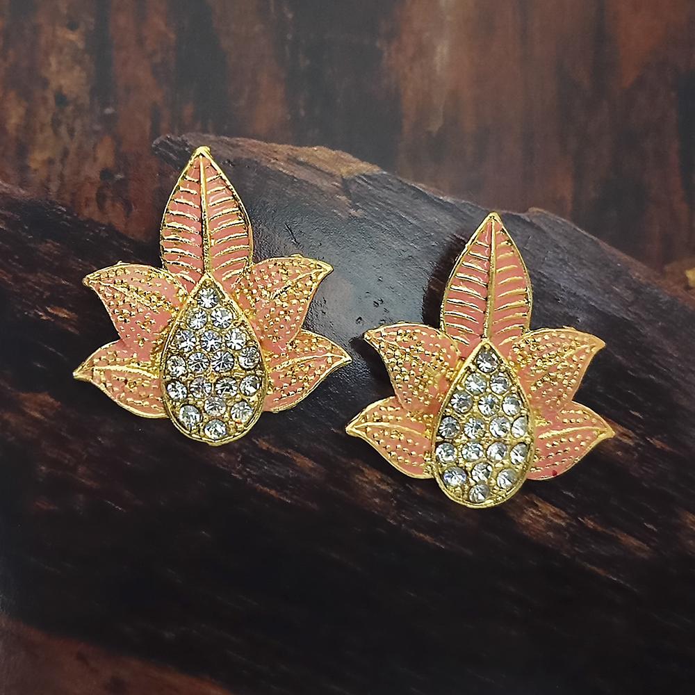 Adi Gold Plated Red Meenakari And Austrian Stone Stud Earrings - 1319227A