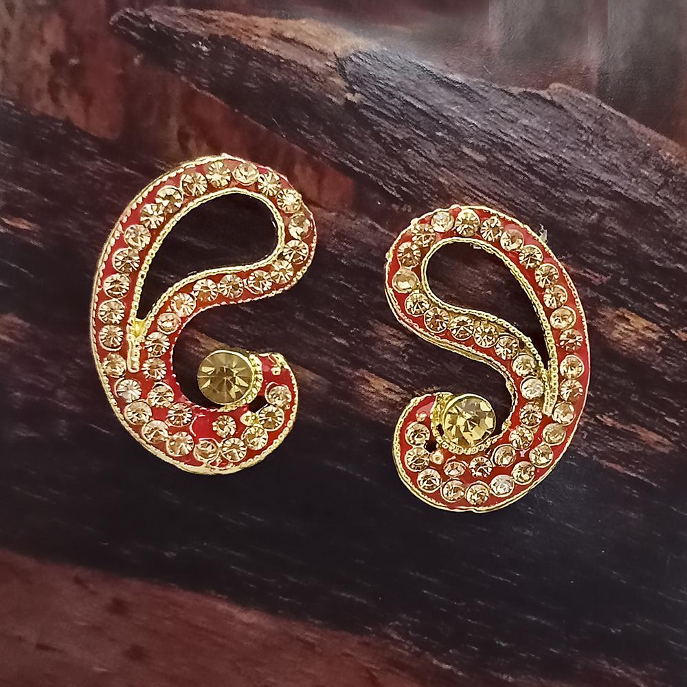 Adi Gold Plated Red Meenakari And Austrian Stone Stud Earrings  -  1319231A
