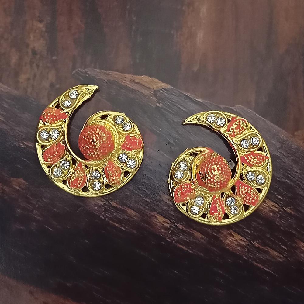 Adi Gold Plated Red Meenakari And Austrian Stone Stud Earrings - 1319234A
