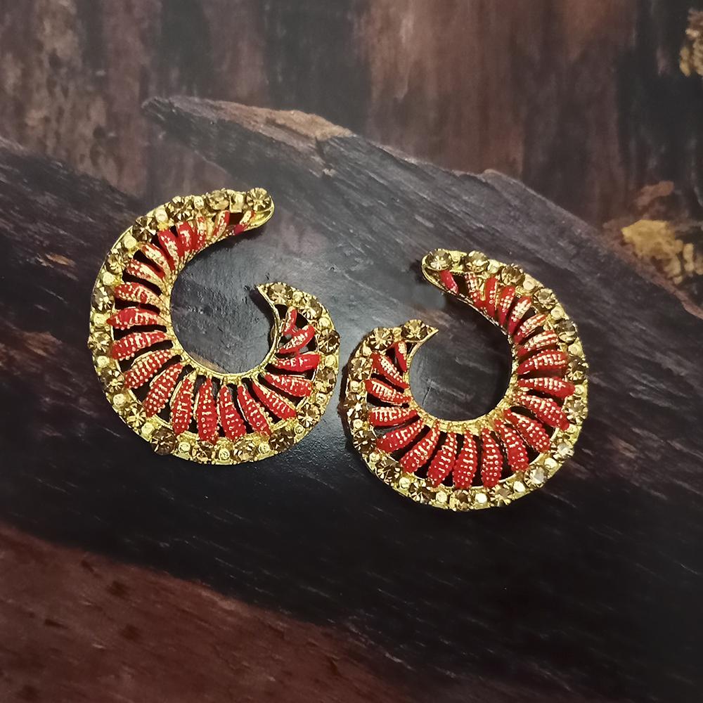 Adi Gold Plated Red Meenakari And Austrian Stone Stud Earrings - 1319235A