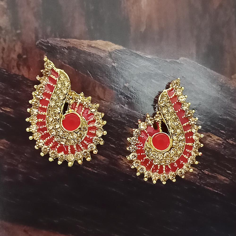 Adi Gold Plated Red Meenakari And Austrian Stone Stud Earrings - 1319238A
