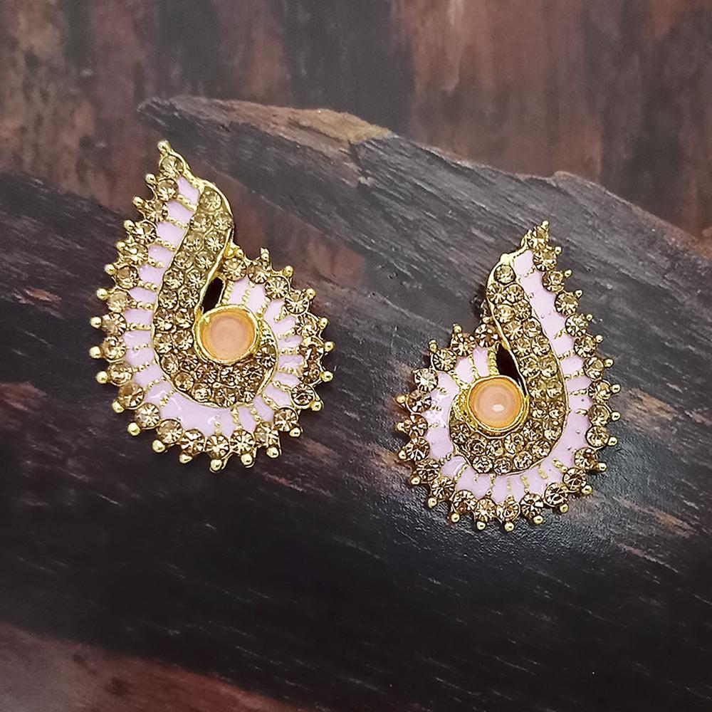 Adi Gold Plated Red Meenakari And Austrian Stone Stud Earrings - 1319238A