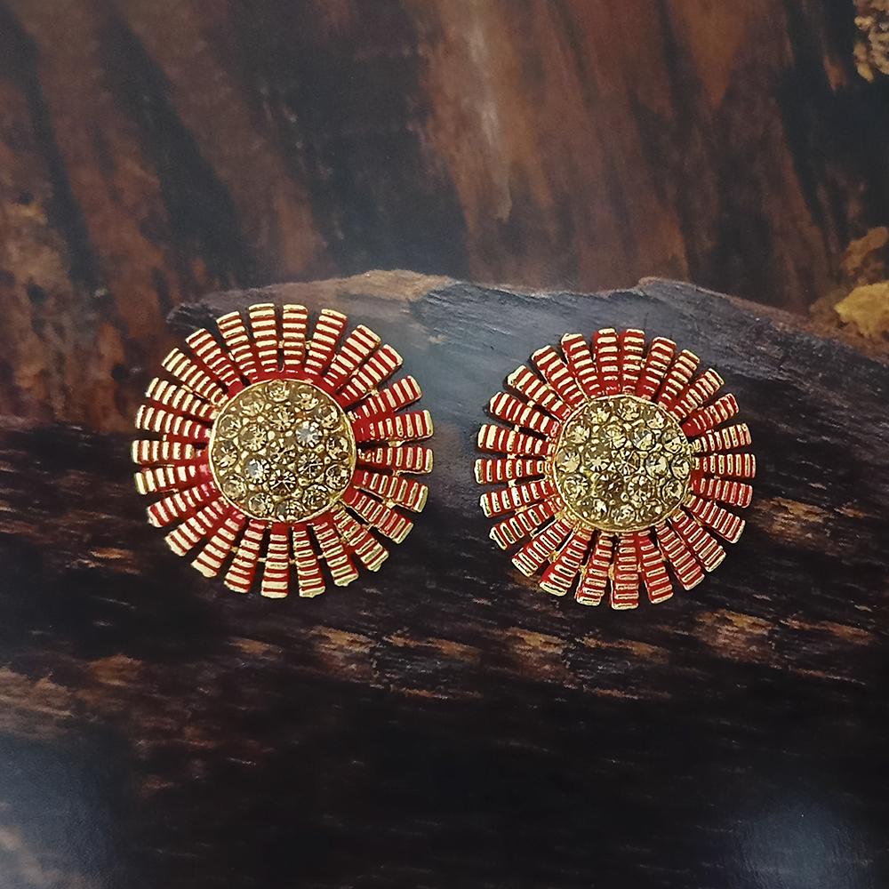Adi Gold Plated Red Meenakari And Austrian Stone Stud Earrings  -  1319250A