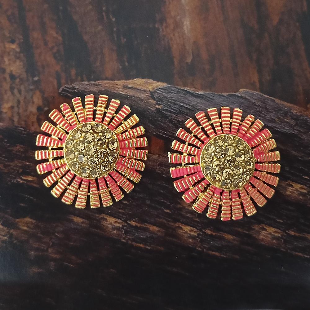 Adi Gold Plated Red Meenakari And Austrian Stone Stud Earrings - 1319250A