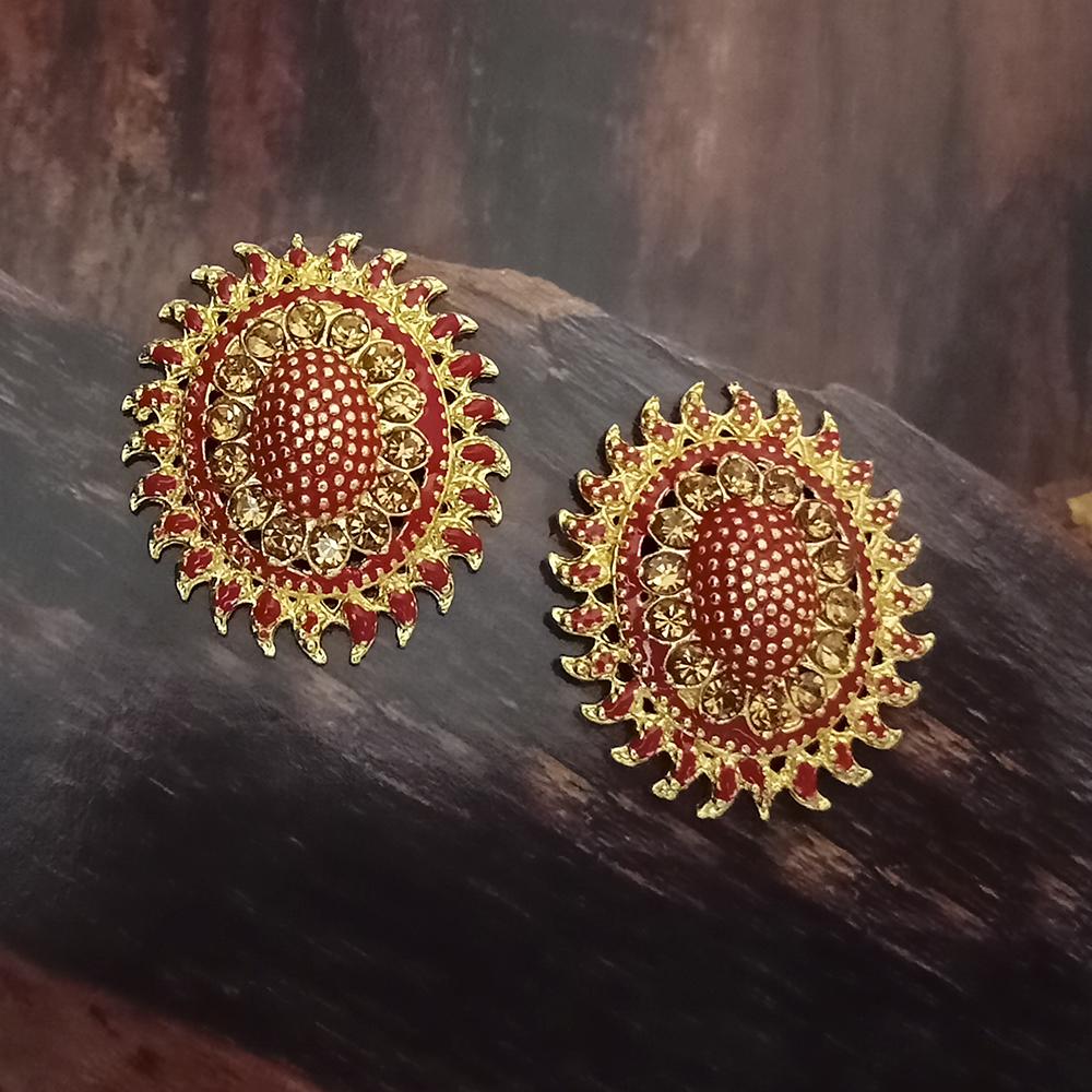 Adi Gold Plated Red Meenakari And Austrian Stone Stud Earrings  -  1319252A