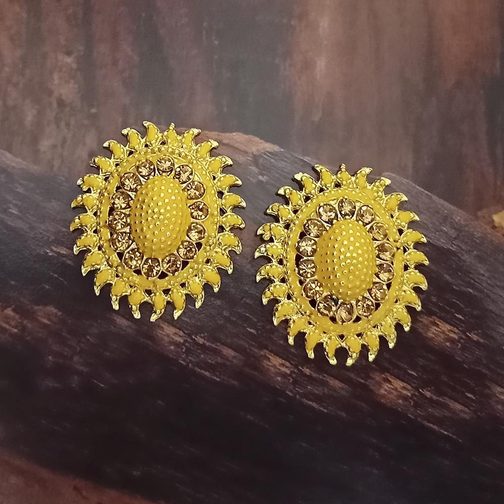 Adi Gold Plated Red Meenakari And Austrian Stone Stud Earrings - 1319252A