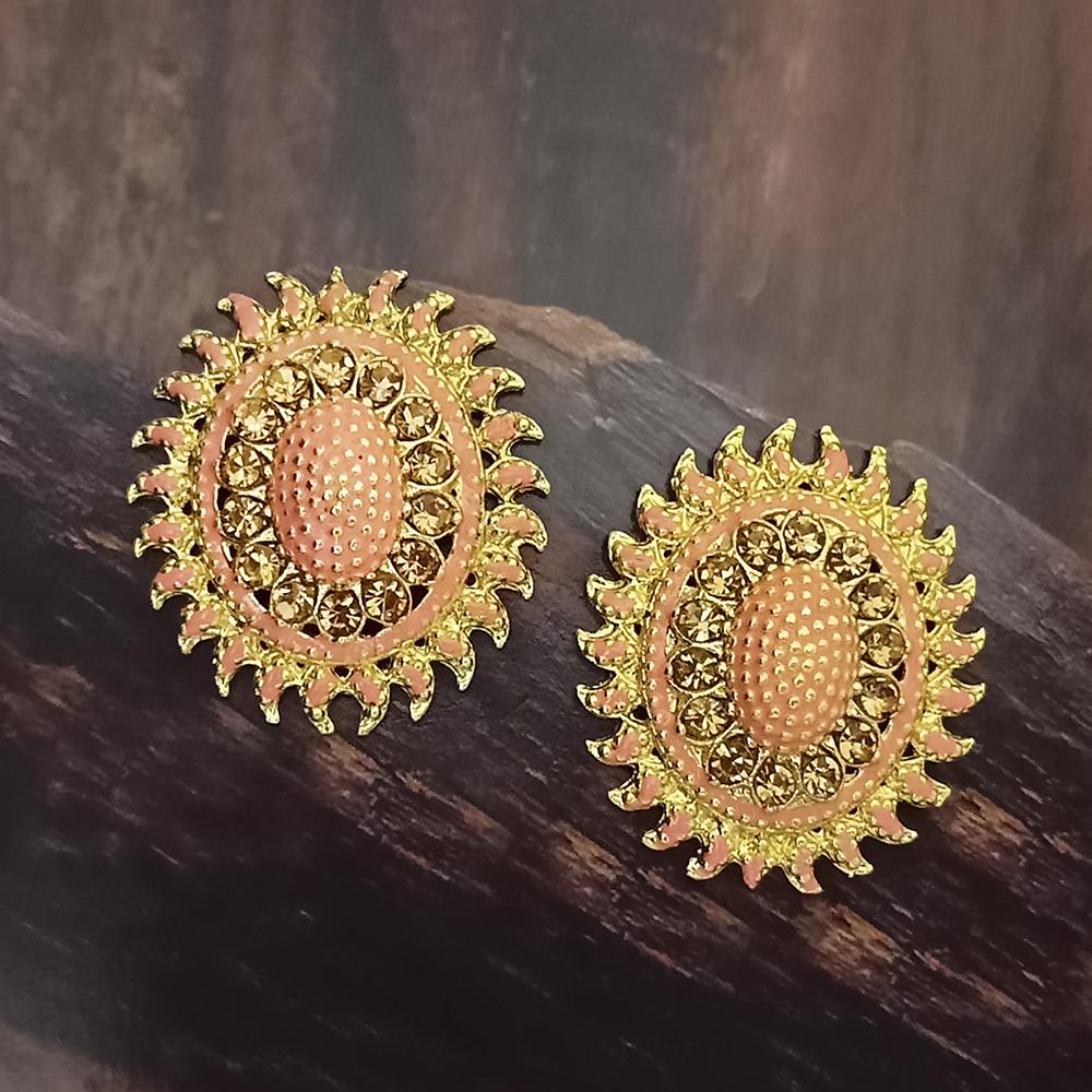 Adi Gold Plated Red Meenakari And Austrian Stone Stud Earrings - 1319252A