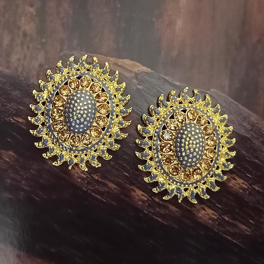 Adi Gold Plated Red Meenakari And Austrian Stone Stud Earrings - 1319252A