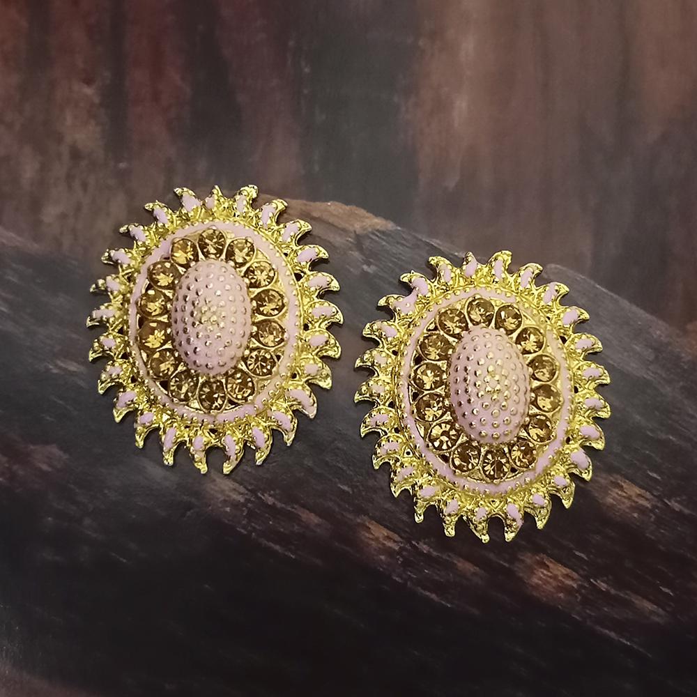 Adi Gold Plated Red Meenakari And Austrian Stone Stud Earrings - 1319252A