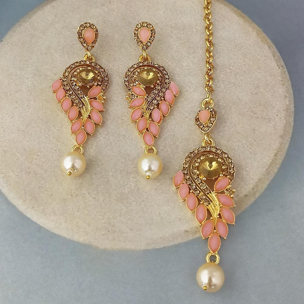 Adi Gold Plated Kundan And Austrian Stone Earrings With Maang Tikka - 1319262