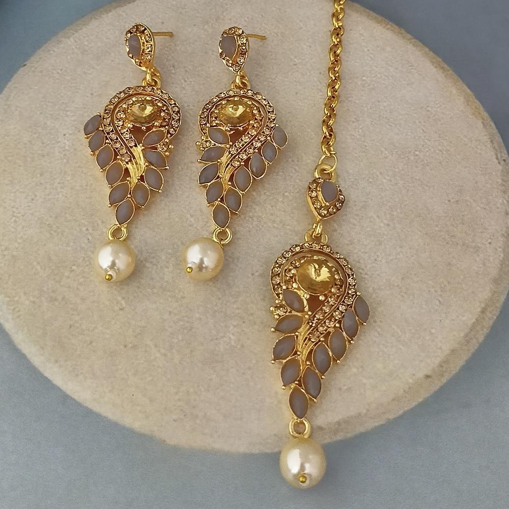 Adi Gold Plated Kundan And Austrian Stone Earrings With Maang Tikka - 1319262
