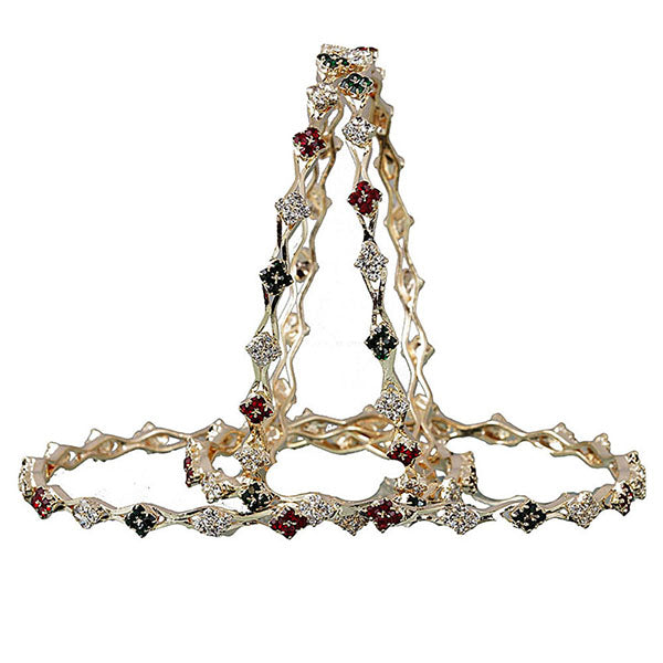 Kriaa Maroon And Green Austrian Stone Bangle Set