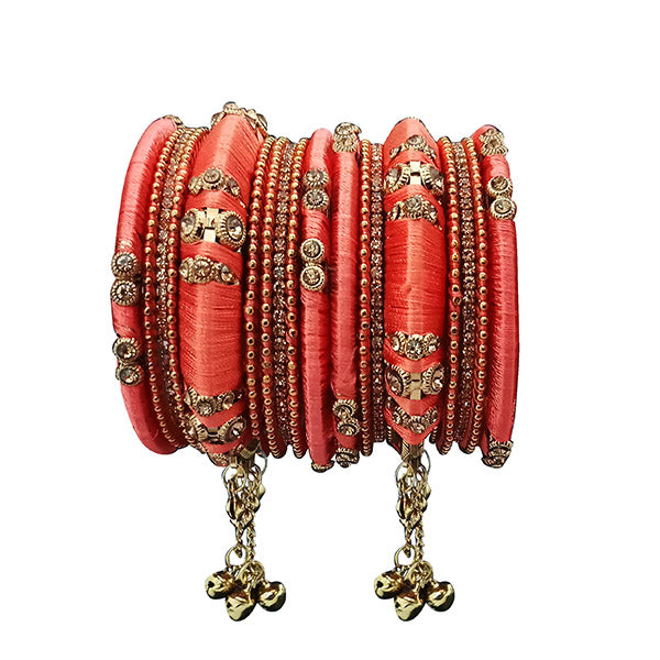 Sejal Peach Thread Austrian Stone Bangle Set