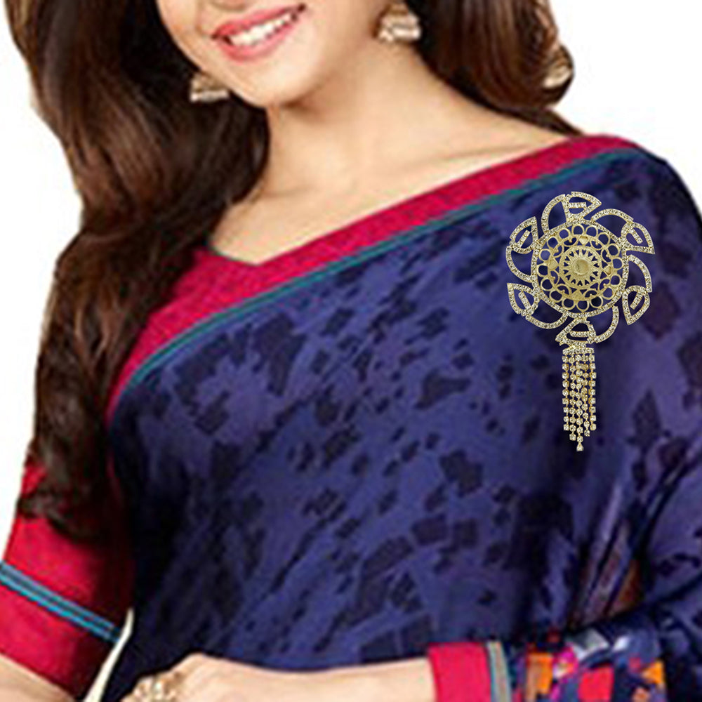 Kriaa Gold Plated Austrian Stone Saree Pin Brooch - 1502805