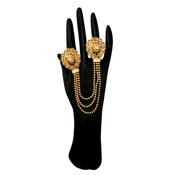 Kriaa Brown Austrian Stone Chain Double Finger Ring