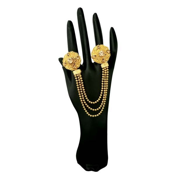 Kriaa Brown Austrian Stone Chain Double Finger Ring