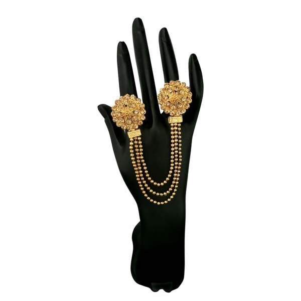 Kriaa Brown Austrian Stone Chain Double Finger Ring