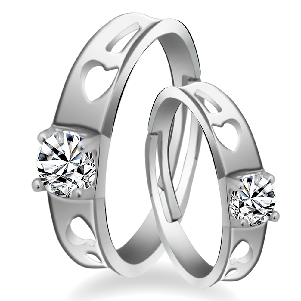 Urbana Rhodium Plated Solitaire Couple Ring Set With Crystal Stone - 1506304