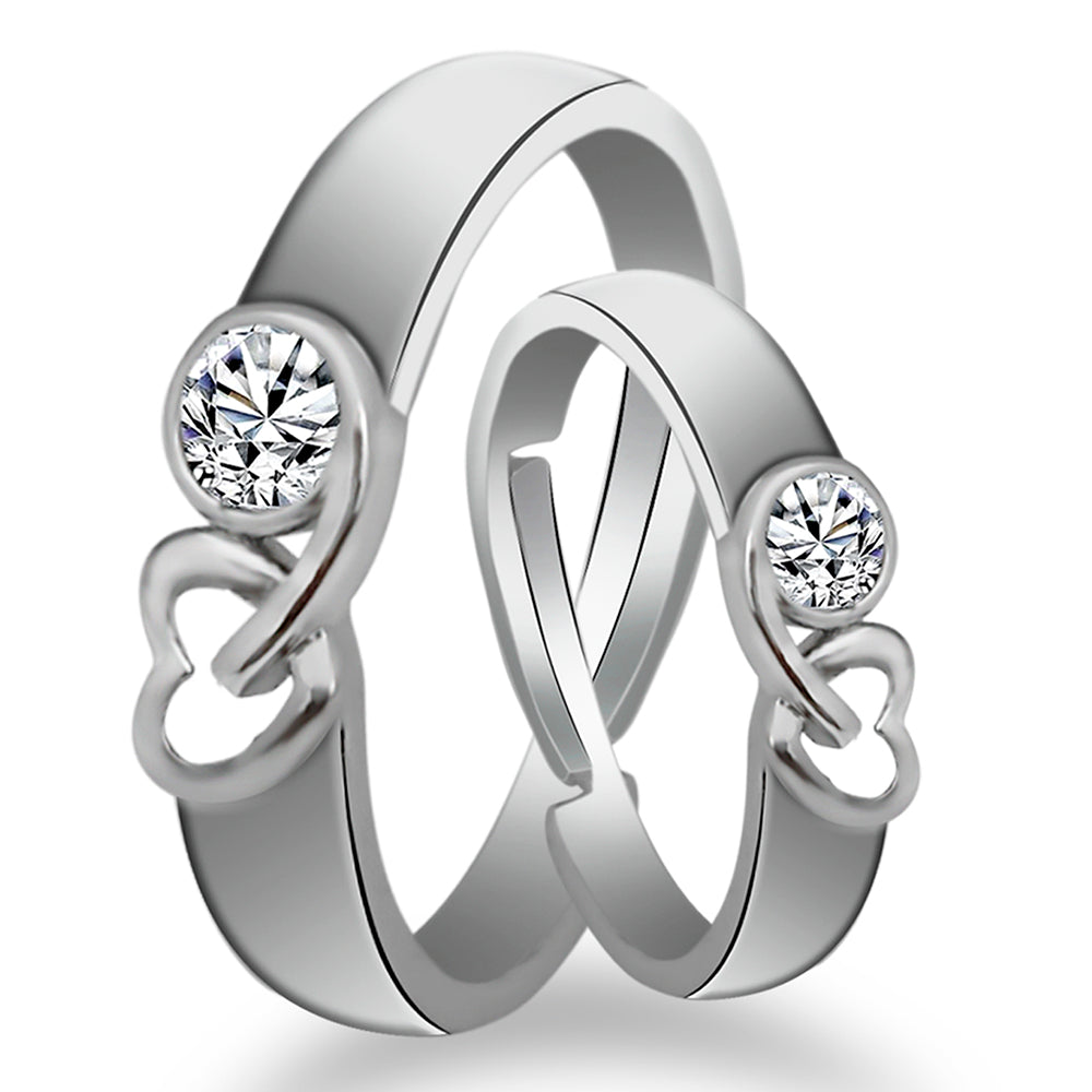 Urbana Rhodium Plated Solitaire Couple Ring Set With Crystal Stone - 1506306