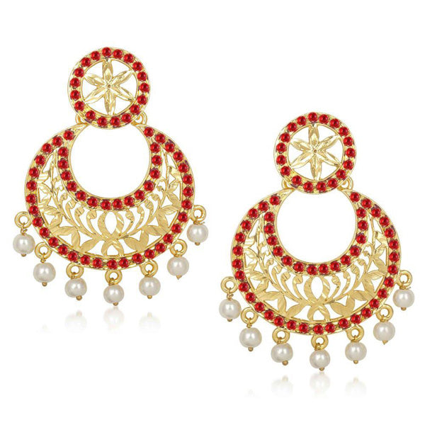 Kriaa Stone Pearl Drop Gold Plated Chandbali Earrings