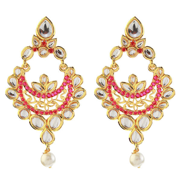 The99Jewel Kundan Pink & White Pota Stone Chandbali Earings