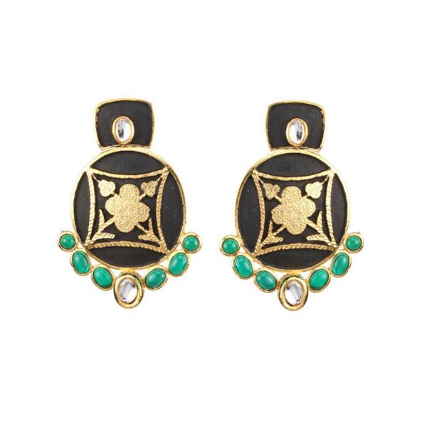 The99jewel Gold Plated Green Stone Kundan Dangler Earrings - N1307319