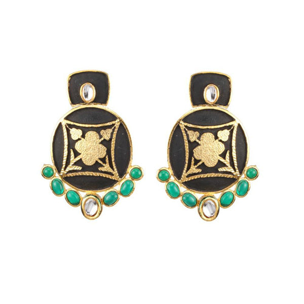 The99jewel Gold Plated Green Stone Kundan Dangler Earrings