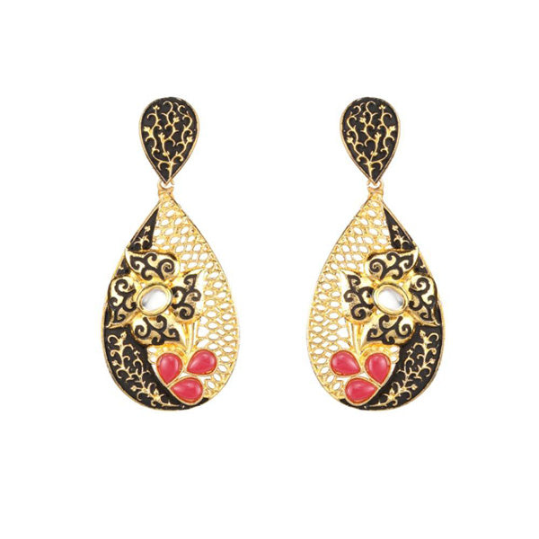 The99Jewel Maroon Pota Stone Kundan Dangle Earrings