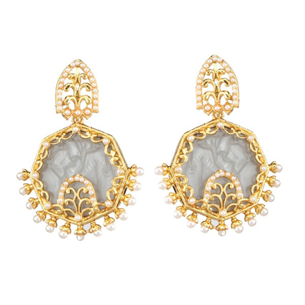 Kriaa Gold Plated Resin Pearl Dangler Earring
