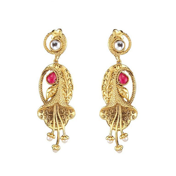 The99Jewel Pink Pota Stone and kundan Danglers earrings