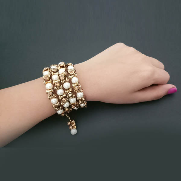 Kriaa Gold Plated Pearl Austrian Stone Bracelet