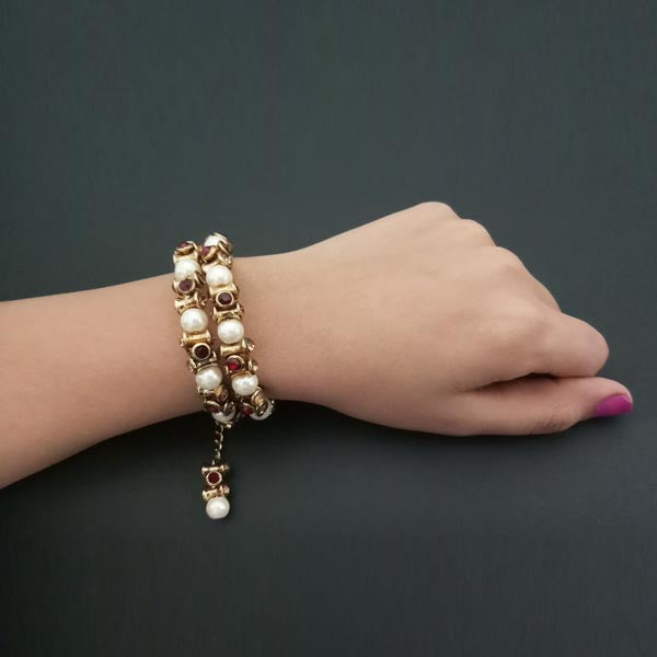 Kriaa Gold Plated Austrian Stone Pearl Bracelet
